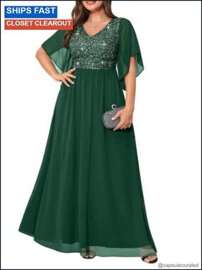 Plus Size Formal Sequin Evening Gown Prom Dress